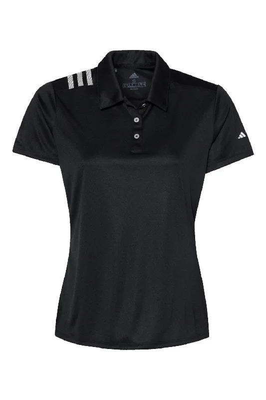 Adidas Womens 3 Stripes UPF 50+ Short Sleeve Polo Shirt - Black - NEW