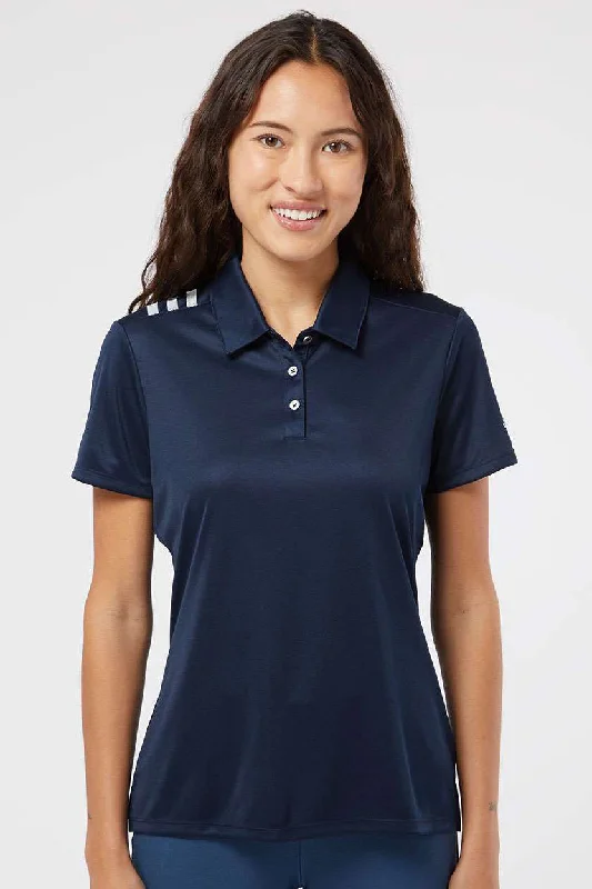 Adidas Womens 3 Stripes UPF 50+ Short Sleeve Polo Shirt - Collegiate Navy Blue/White - NEW