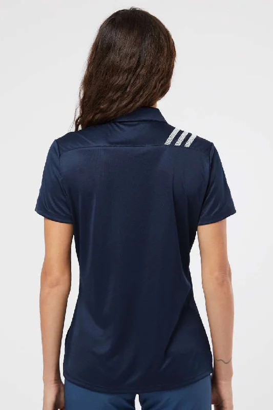 Adidas Womens 3 Stripes UPF 50+ Short Sleeve Polo Shirt - Collegiate Navy Blue/White - NEW