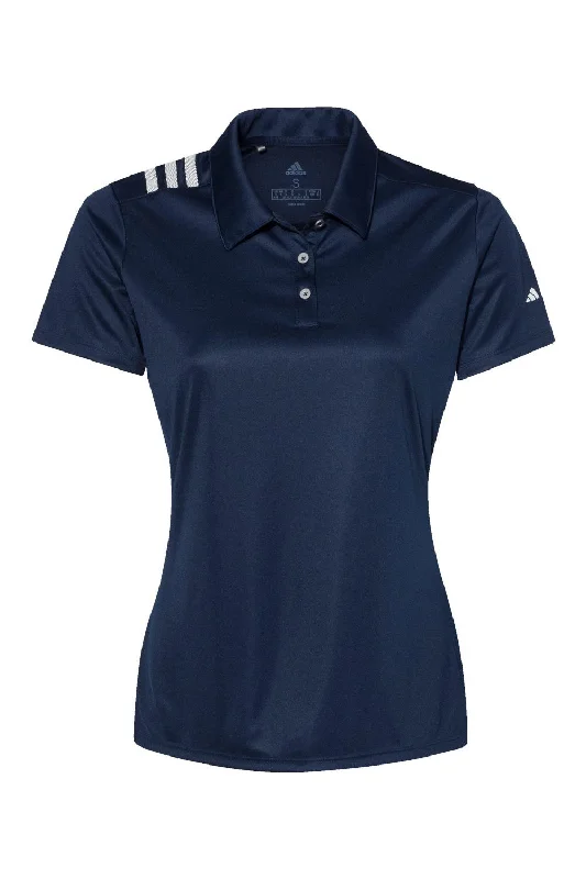 Adidas Womens 3 Stripes UPF 50+ Short Sleeve Polo Shirt - Collegiate Navy Blue/White - NEW