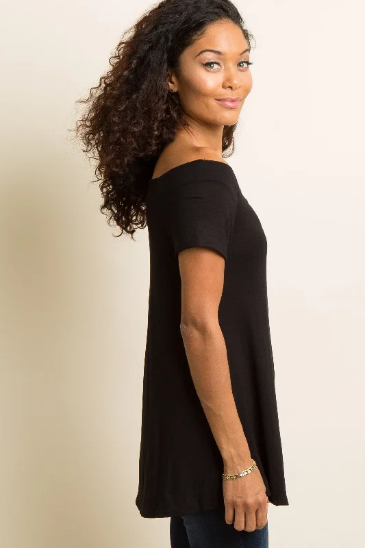 Black Off Shoulder Short Sleeve Top