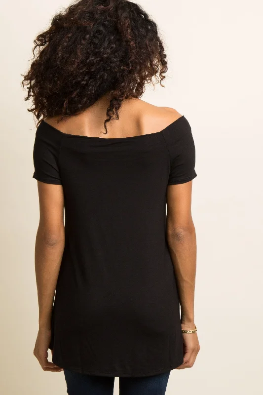 Black Off Shoulder Short Sleeve Top