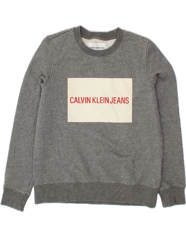 CALVIN KLEIN JEANS Womens Graphic Sweatshirt Jumper UK 14 Medium Grey