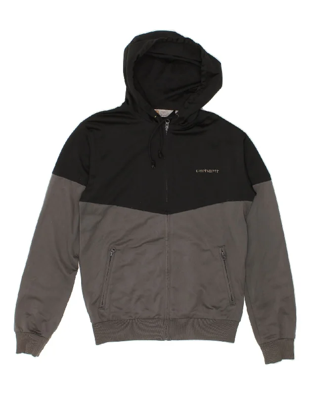 CARHARTT Mens Zip Hoodie Sweater XS Black Colourblock Polyester