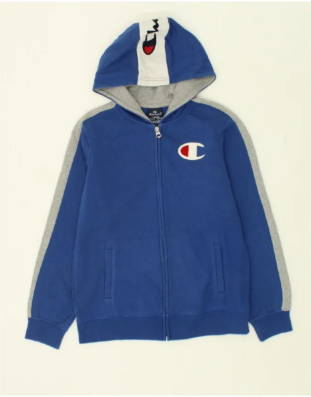 CHAMPION Boys Graphic Zip Hoodie Sweater 11-12 Years Large  Blue Cotton