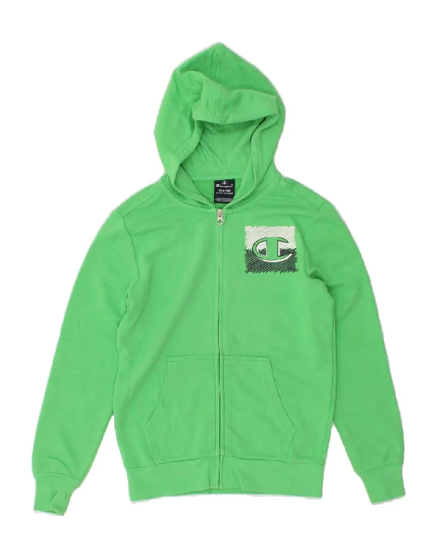 CHAMPION Boys Graphic Zip Hoodie Sweater 9-10 Years Medium Green