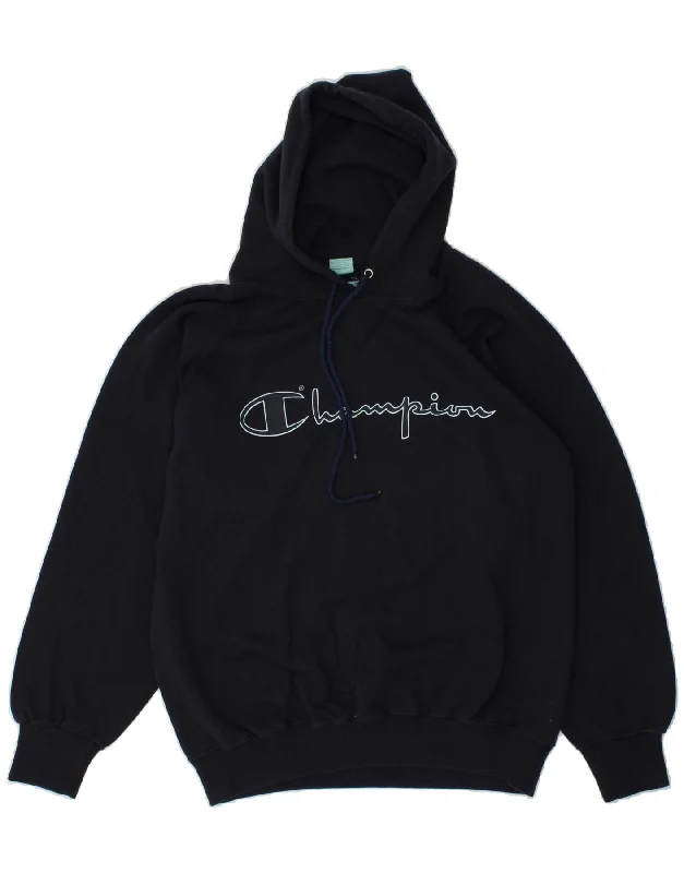 CHAMPION Mens Graphic Hoodie Jumper Medium Navy Blue