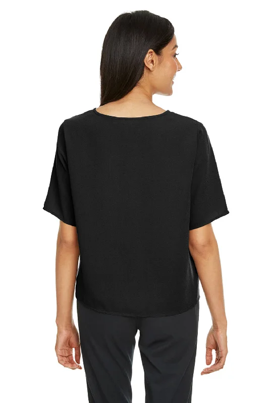 Devon & Jones Womens Perfect Fit Tie Front Short Sleeve Blouse - Black