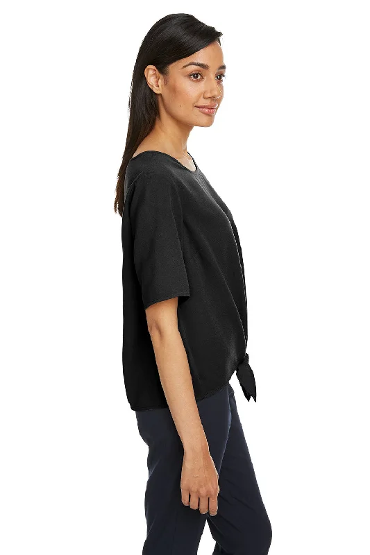 Devon & Jones Womens Perfect Fit Tie Front Short Sleeve Blouse - Black