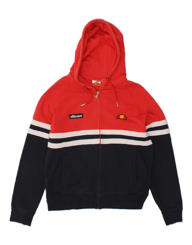 ELLESSE Mens Graphic Zip Hoodie Sweater Small Red Colourblock