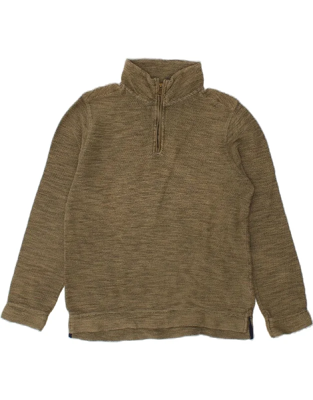 FAT FACE Mens Zip Neck Sweatshirt Jumper Large Khaki Cotton