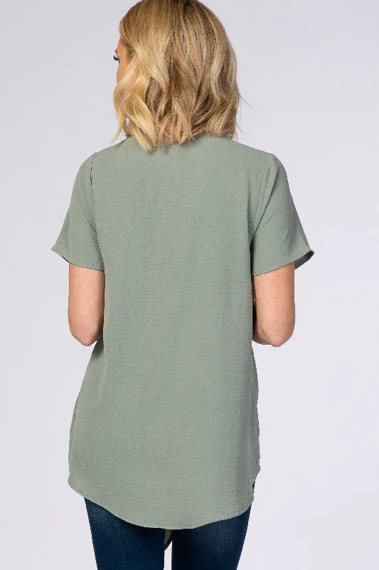 Green Button Tie Front Top