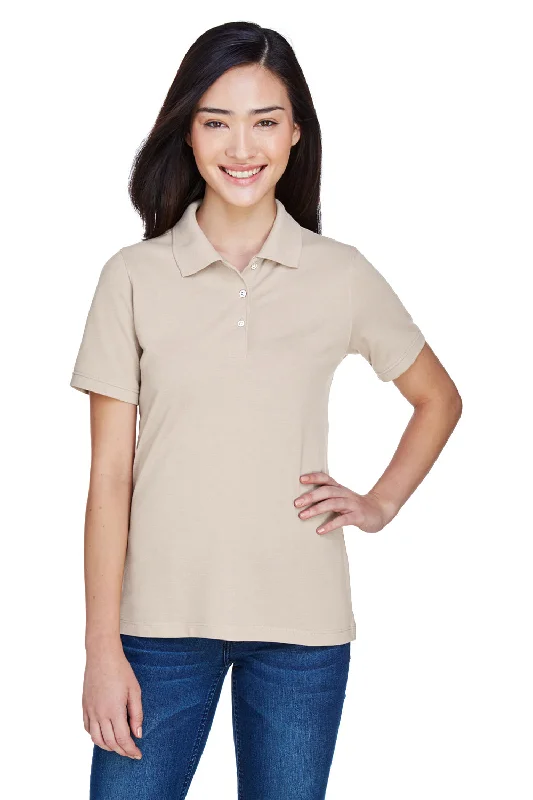 Harriton Womens Easy Blend Wrinkle Resistant Short Sleeve Polo Shirt - Stone