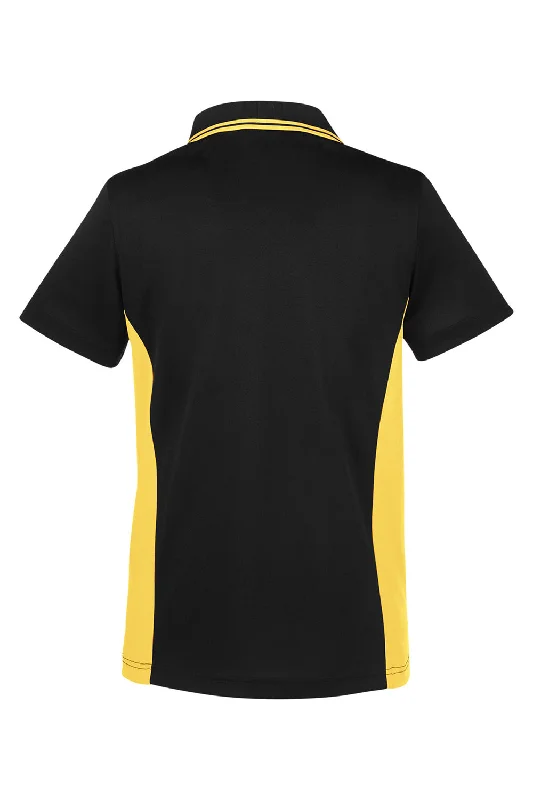 Harriton Womens Flash Performance Moisture Wicking Colorblock Short Sleeve Polo Shirt - Black/Sunray Yellow