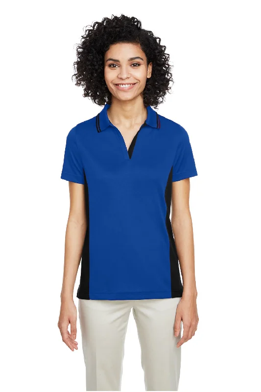 Harriton Womens Flash Performance Moisture Wicking Colorblock Short Sleeve Polo Shirt - True Royal Blue/Black