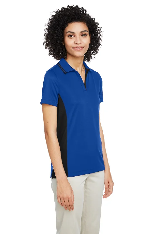 Harriton Womens Flash Performance Moisture Wicking Colorblock Short Sleeve Polo Shirt - True Royal Blue/Black