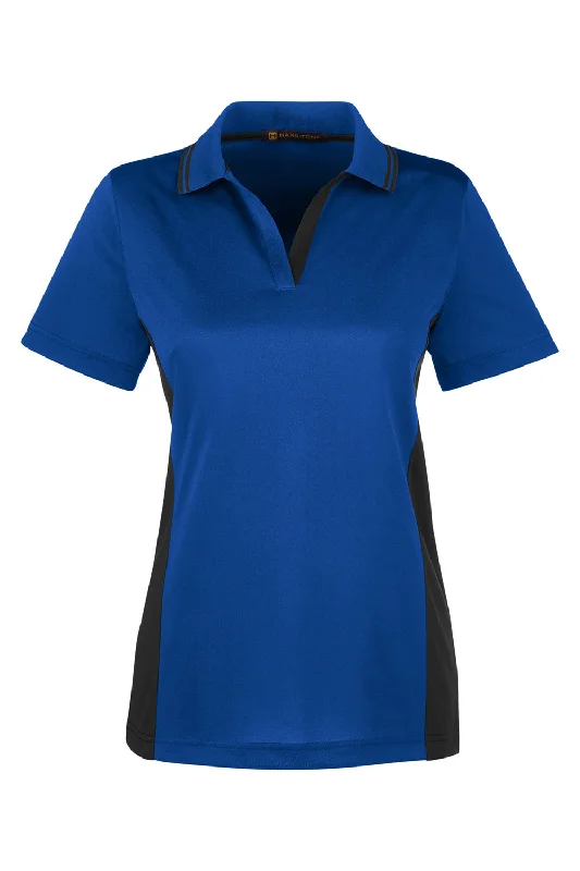 Harriton Womens Flash Performance Moisture Wicking Colorblock Short Sleeve Polo Shirt - True Royal Blue/Black