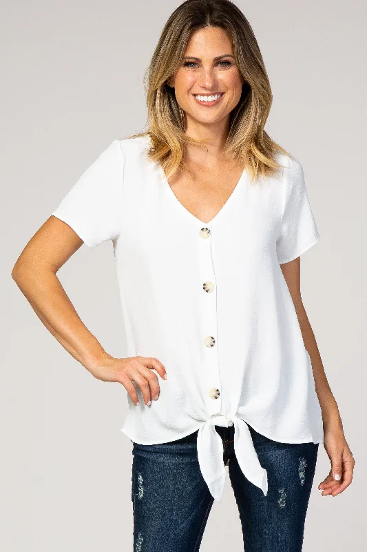 Ivory Button Tie Front Top