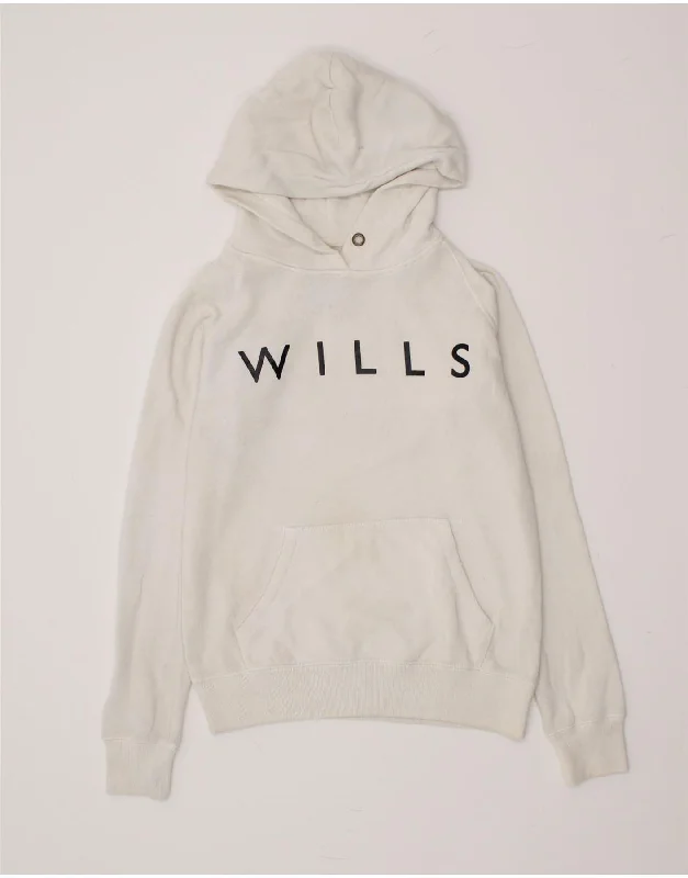 JACK WILLS Womens Graphic Hoodie Jumper UK 8 Small White Cotton