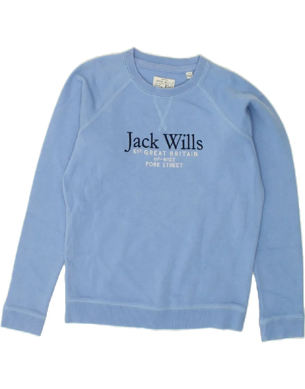 JACK WILLS Womens Oversized Graphic Sweatshirt Jumper UK 6 XS  Blue Cotton