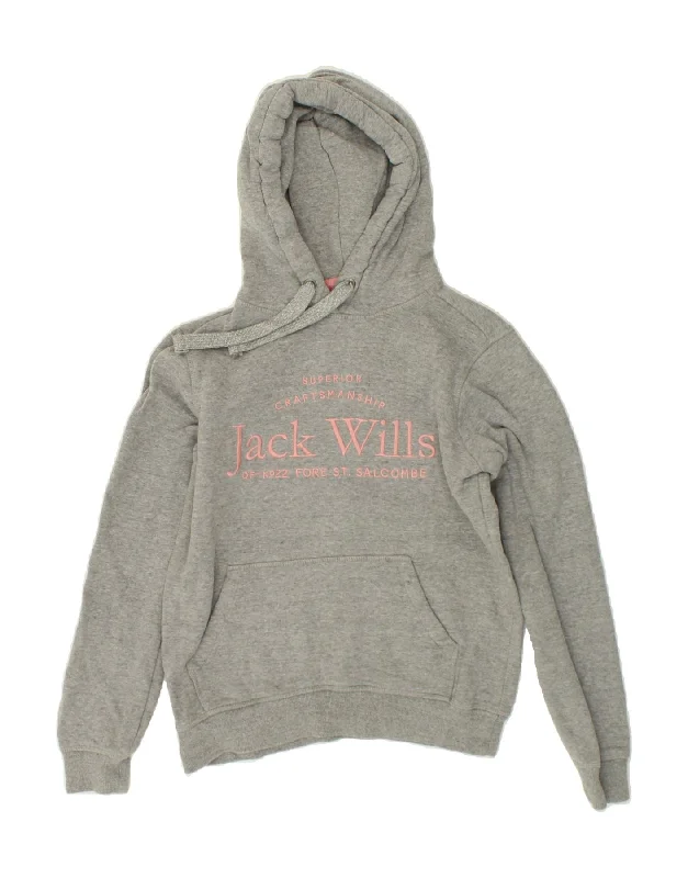 JACK WILLS Womens Oversized Oversized Graphic Hoodie Jumper UK 6 XS Grey