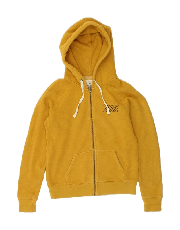 JACK WILLS Womens Zip Hoodie Sweater UK 12 Medium Yellow Cotton