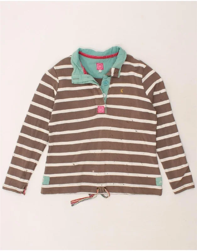 JOULES Womens Button Neck Sweatshirt Jumper UK 16 Large  Brown Striped