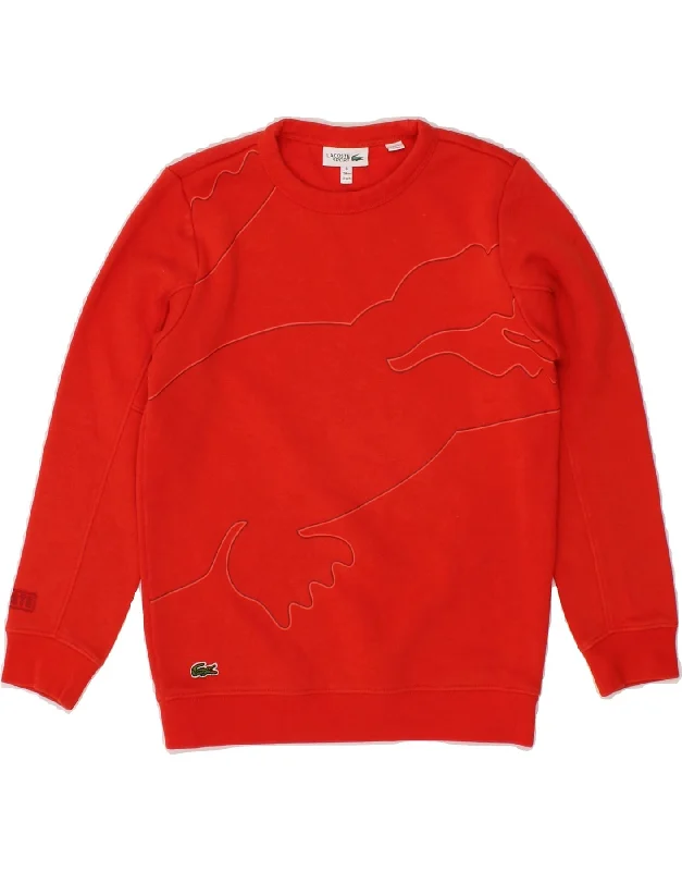 LACOSTE Boys Graphic Sweatshirt Jumper 7-8 Years Red Cotton