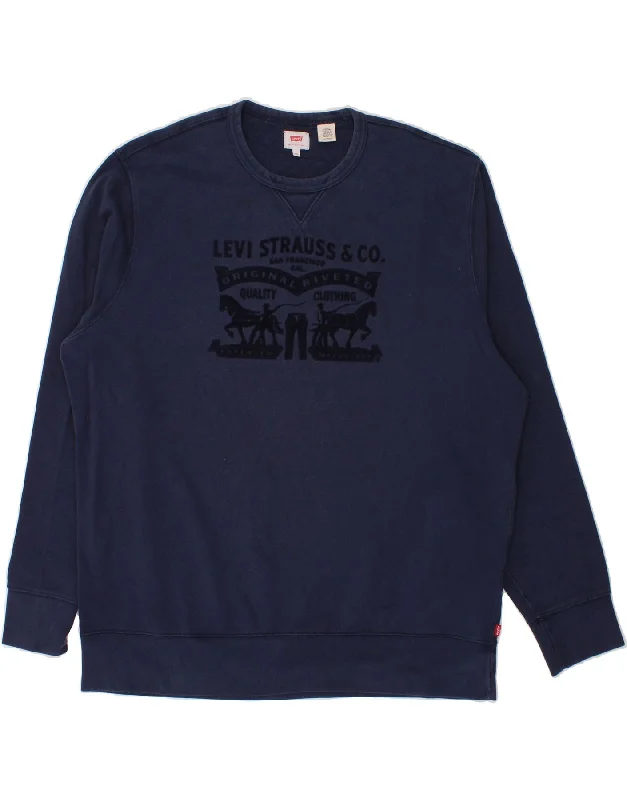 LEVI'S Mens Graphic Sweatshirt Jumper 2XL Navy Blue Cotton