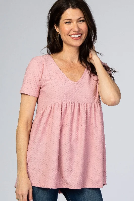 Mauve Swiss Dot Peplum Top