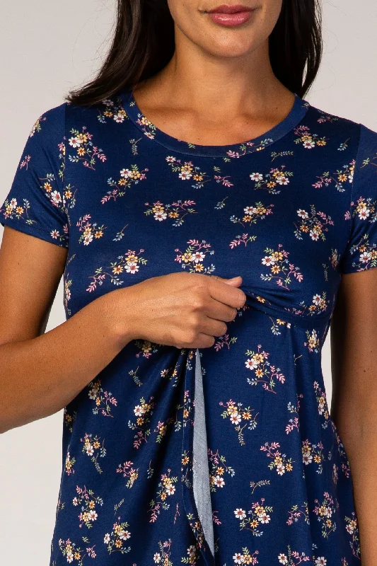 Navy Floral Layered Wrap Front Nursing Top