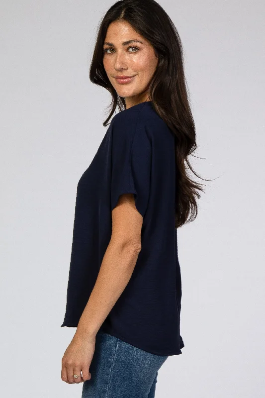 Navy Short Sleeve Blouse