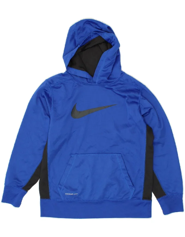 NIKE Boys Therma-Fit Graphic Hoodie Jumper 10-11 Years Medium Blue