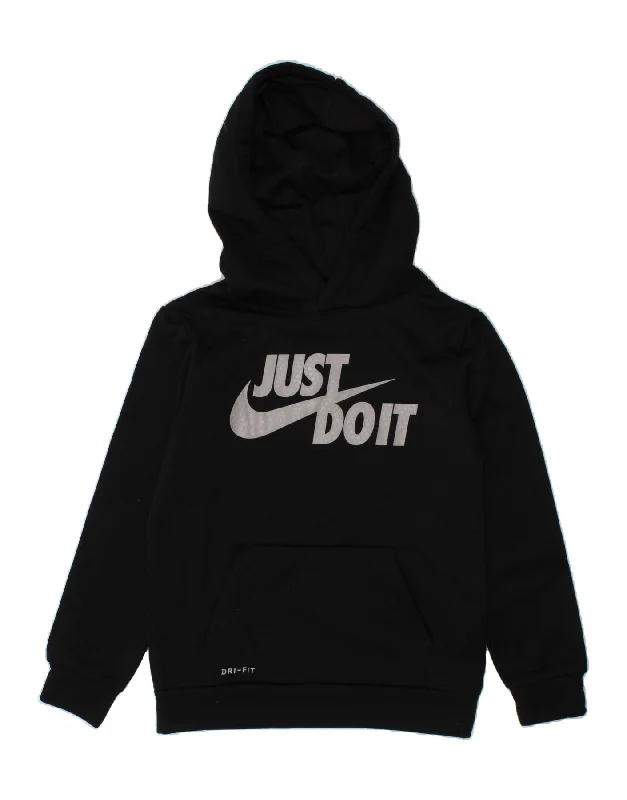 NIKE Girls Dri Fit Graphic Hoodie Jumper 6-7 Years Large  Black Polyester