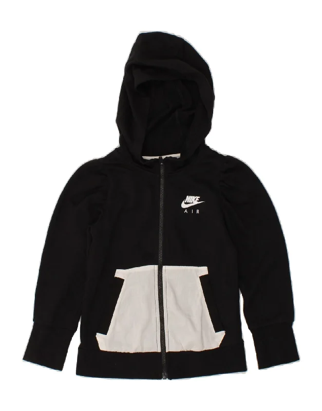 NIKE Girls Standard Fit Zip Hoodie Sweater 7-8 Years XS Black Colourblock