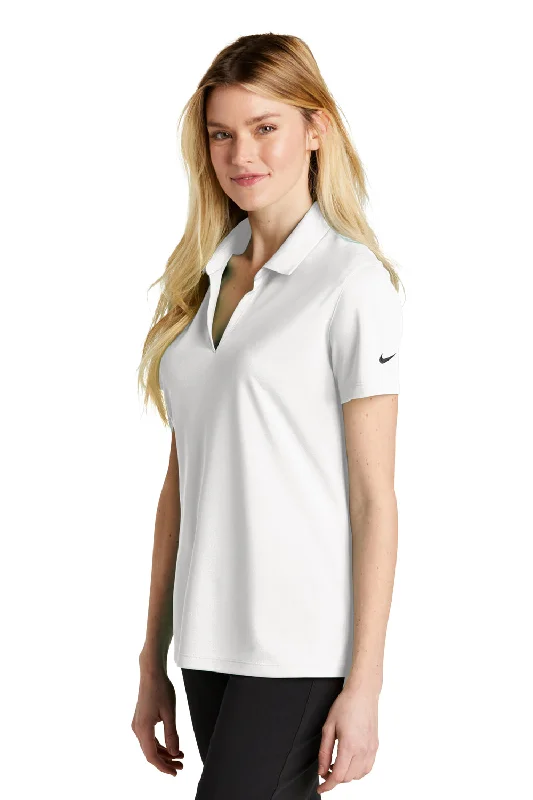 Nike Womens Dri-Fit Moisture Wicking Micro Pique 2.0 Short Sleeve Polo Shirt - White