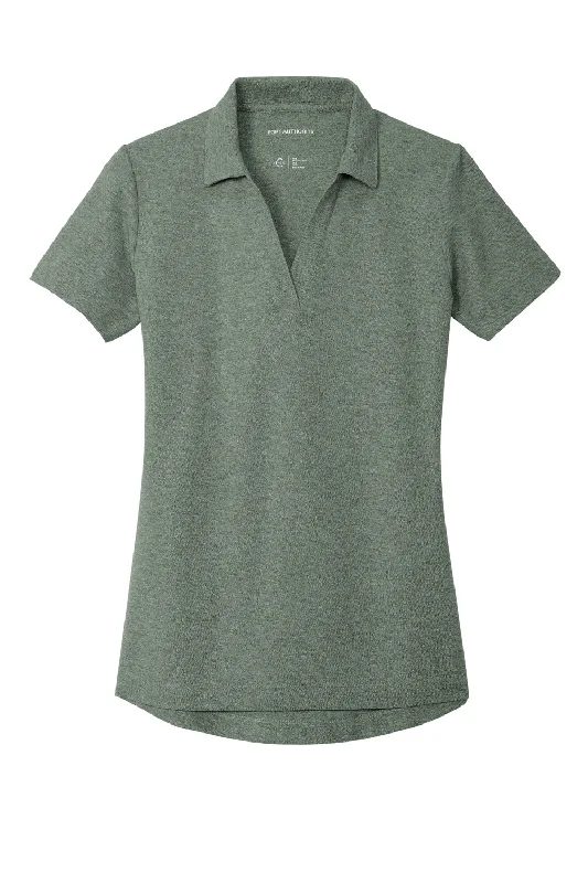 Port Authority Womens C-FREE Pique Short Sleeve Polo Shirt - Heather Dark Green