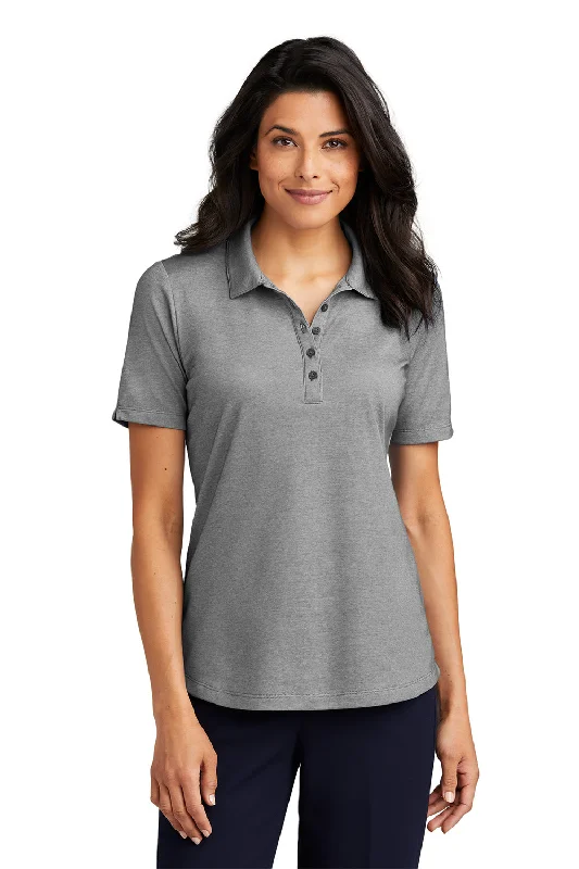 Port Authority Womens Moisture Wicking Fine Pique Short Sleeve Polo Shirt - Heather Charcoal Grey