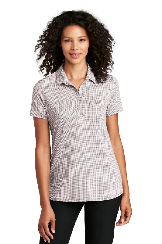 Port Authority Womens Gingham Moisture Wicking Short Sleeve Polo Shirt - Gusty Grey/White