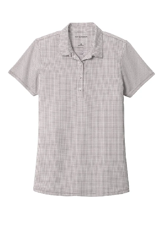 Port Authority Womens Gingham Moisture Wicking Short Sleeve Polo Shirt - Gusty Grey/White