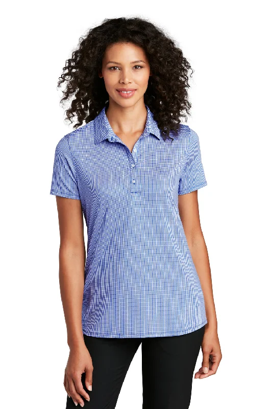 Port Authority Womens Gingham Moisture Wicking Short Sleeve Polo Shirt - True Royal Blue/White