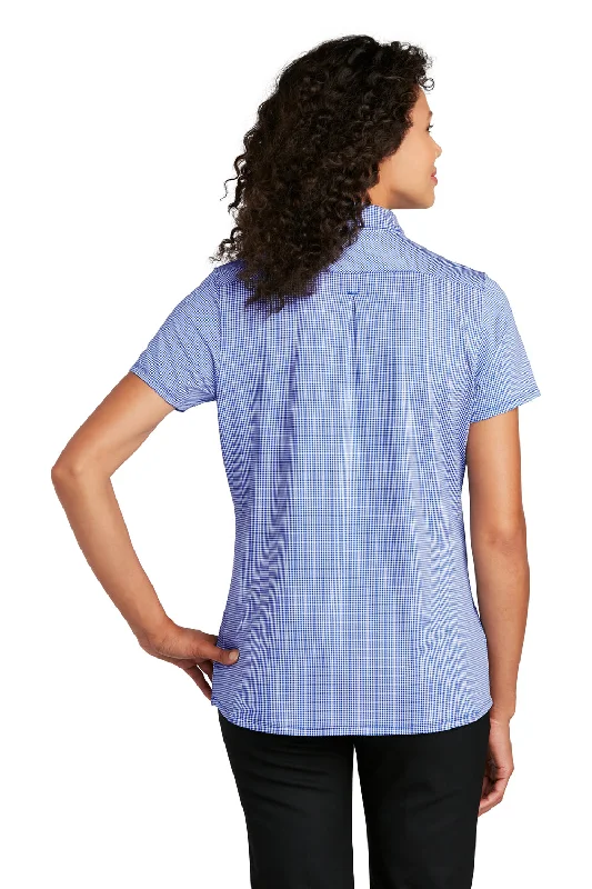 Port Authority Womens Gingham Moisture Wicking Short Sleeve Polo Shirt - True Royal Blue/White