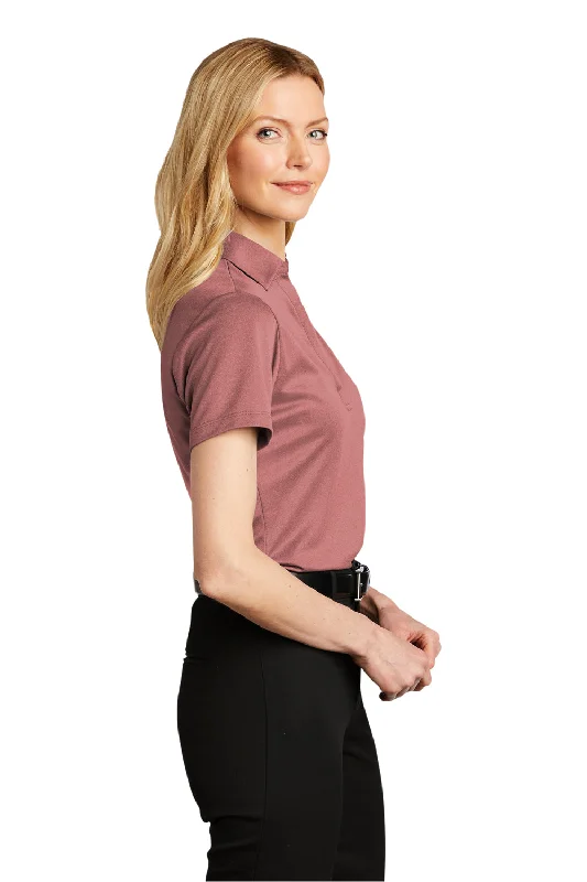 Port Authority Womens Silk Touch Performance Moisture Wicking Short Sleeve Polo Shirt - Heather Garnet Red