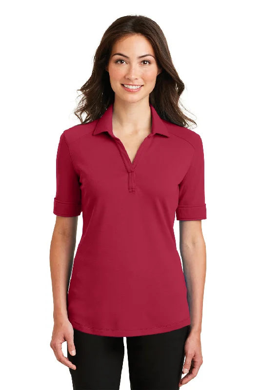 Port Authority Womens Silk Touch Performance Moisture Wicking Short Sleeve Polo Shirt - Rich Red - Closeout