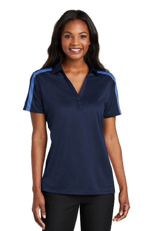 Port Authority Womens Silk Touch Performance Moisture Wicking Short Sleeve Polo Shirt - Navy Blue/Carolina Blue