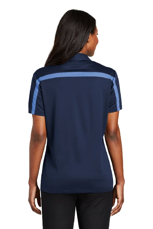 Port Authority Womens Silk Touch Performance Moisture Wicking Short Sleeve Polo Shirt - Navy Blue/Carolina Blue