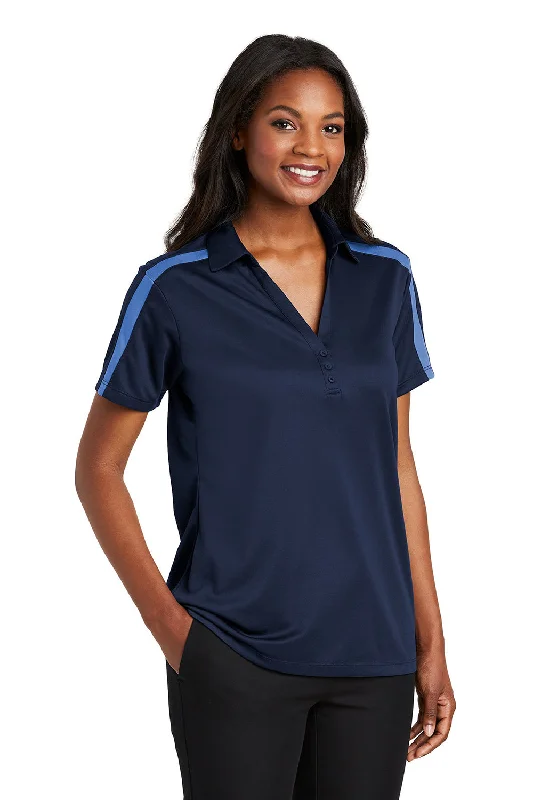 Port Authority Womens Silk Touch Performance Moisture Wicking Short Sleeve Polo Shirt - Navy Blue/Carolina Blue