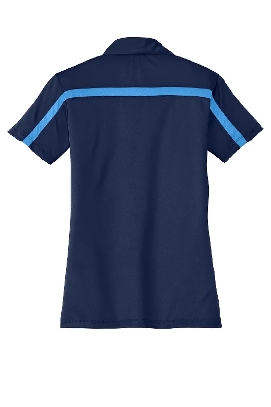 Port Authority Womens Silk Touch Performance Moisture Wicking Short Sleeve Polo Shirt - Navy Blue/Carolina Blue