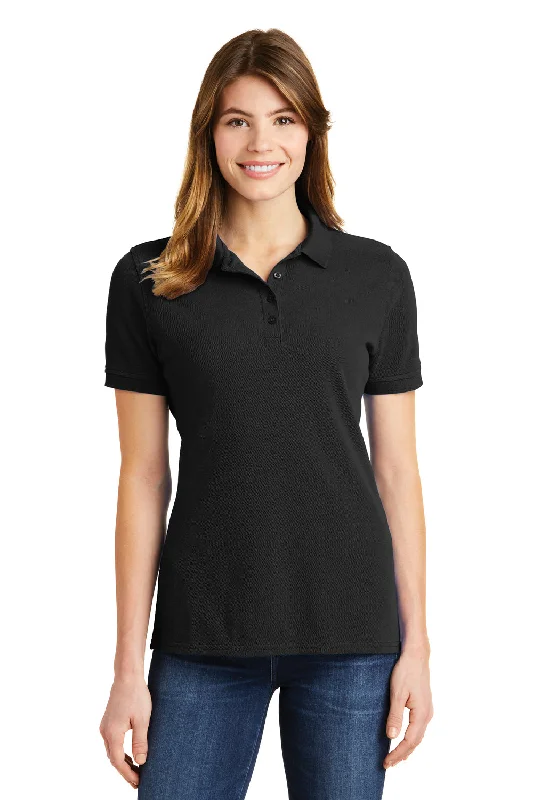 Port & Company Womens Stain Resistant Short Sleeve Polo Shirt - Jet Black - Closeout