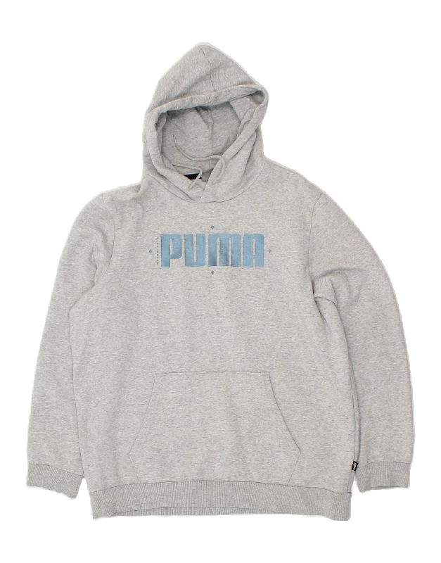 PUMA Mens Graphic Hoodie Jumper Large Grey Cotton